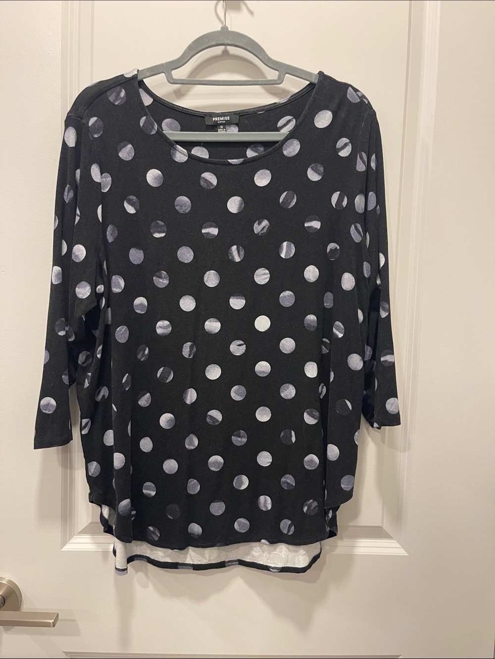 Premise Black Long Sleeve Top with White Polka Dots